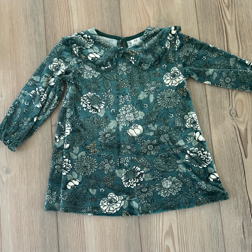 H&M Teal Floral Long Sleeve Dress